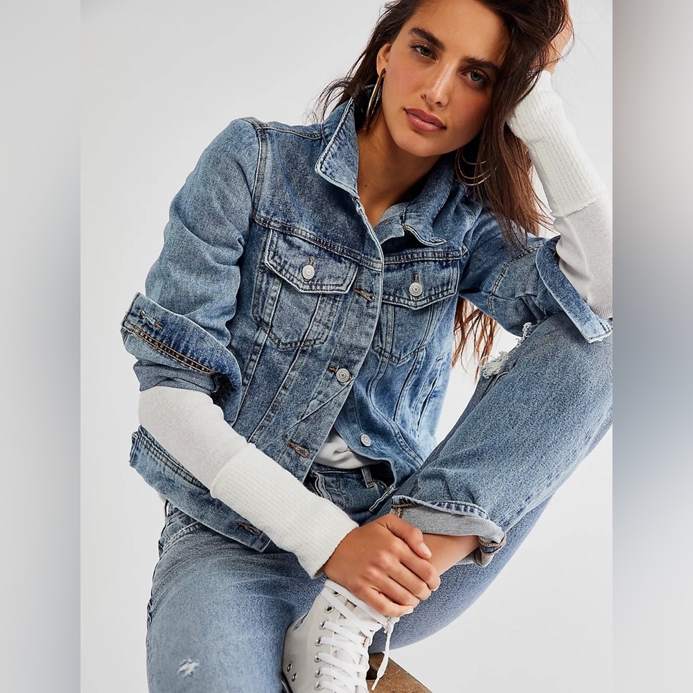 Free People Rumors Denim Jean Jacket Light Indigo - Picture 4 of 5